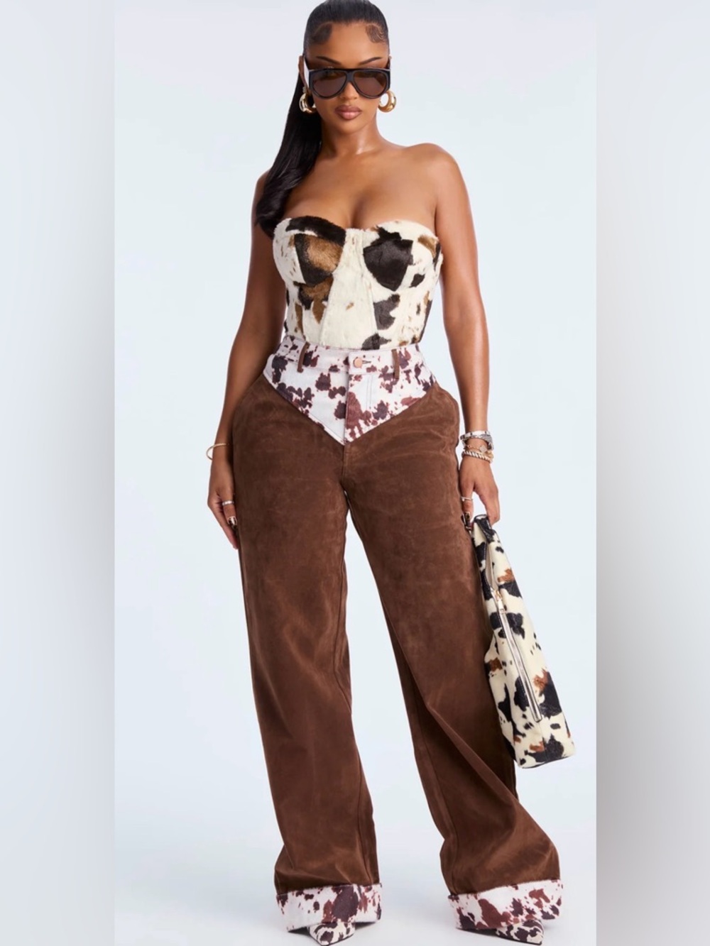 Fashion Nova Women’s Cow Print Wide pants Size Large